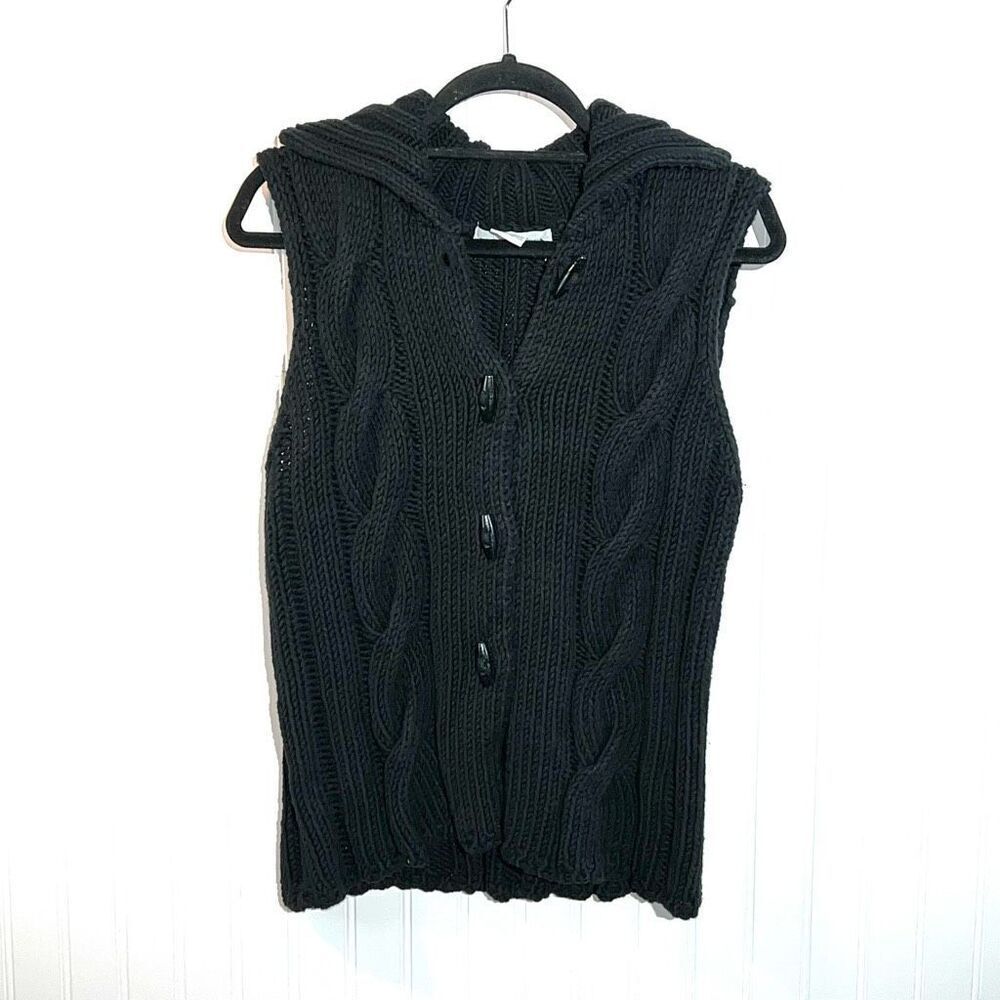 Real Comfort Ribbed Vest Sweater Women’s Large Black Collared Sleeveless Toggle